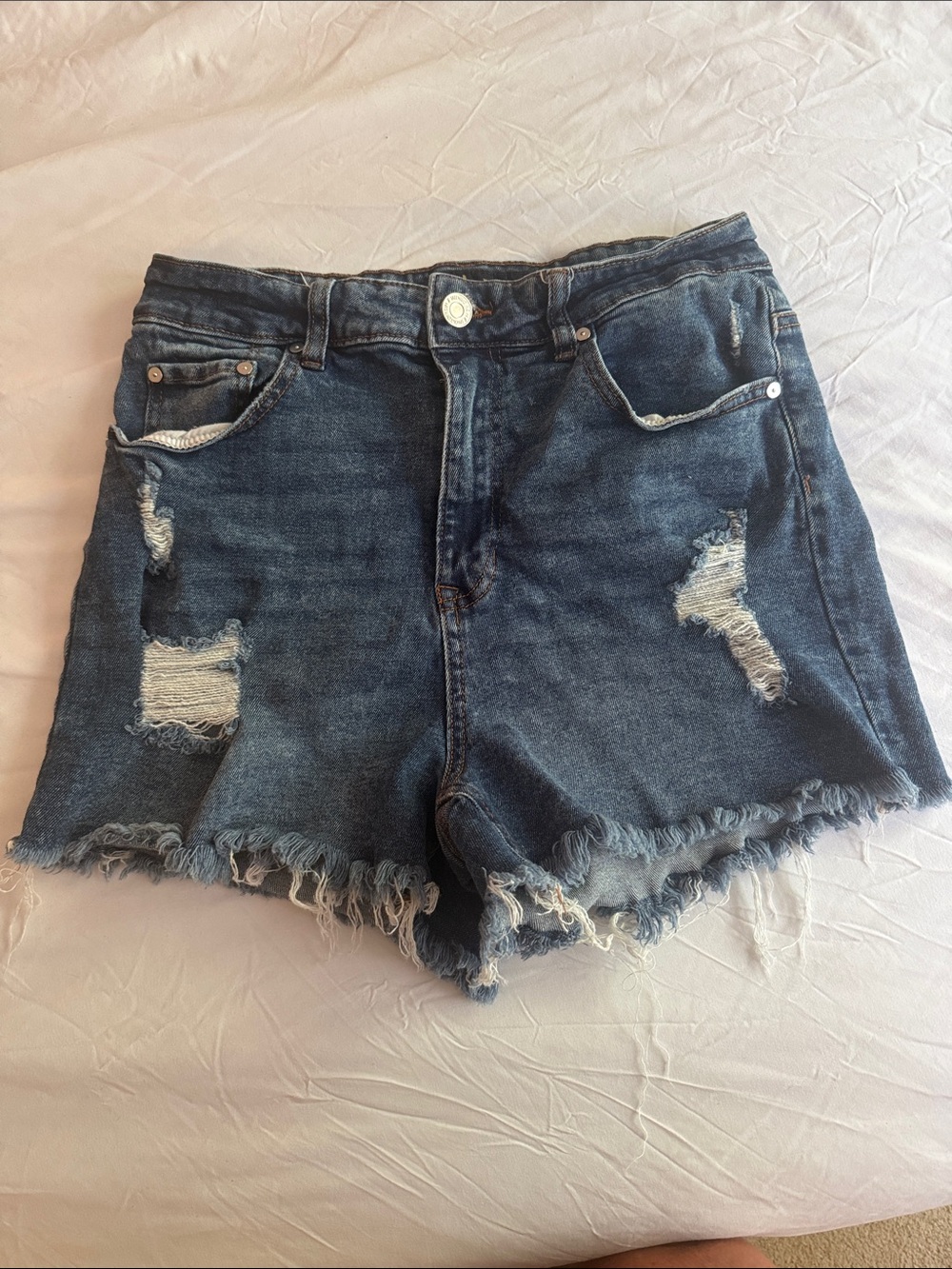 Indigo Rein Dark Blue Distressed Denim Shorts